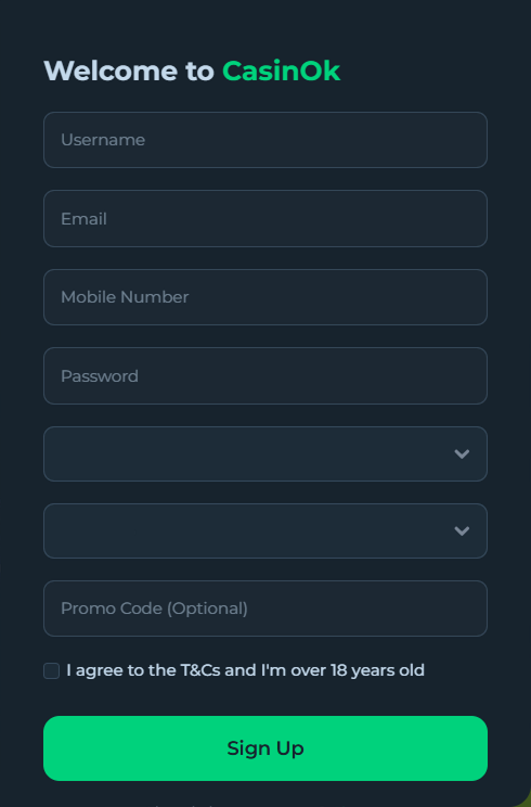registration CasinOK registration username email phone password